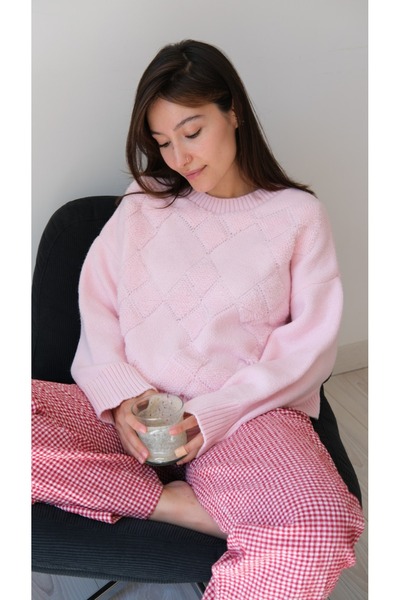 SolQ Baklava Pattern Casual Daily Low Shoulder Stylish Women's Sweater