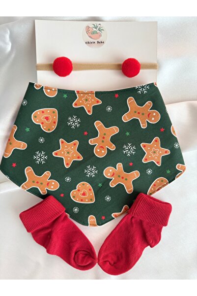 vikivin bebe New Year Themed Gift Baby Set of 3 – Drool Bib + Pompom Headband...