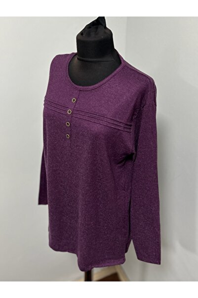 MSA Giyim Women's Cotton Winter Mother's Combed Cotton Striped Button Detailed Blouse Hijab Combed Cotton