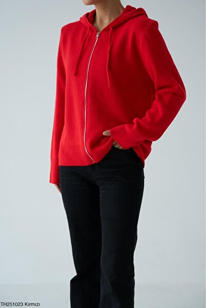 Lupies Women's Zippered Hooded Knitwear Cardigan