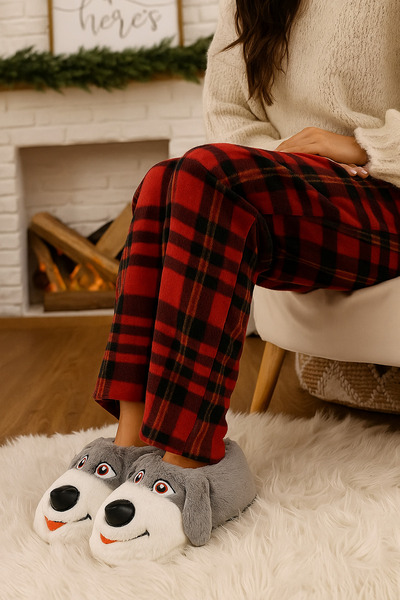 ALB TERLİK AYAKKABI SAN. TİC. LTD. ŞTİ. Плюшеві тапочки у формі собаки - Плюшеві, унісекс тапочки, теплі домашні тапочки, зручні та комфортні тапочки