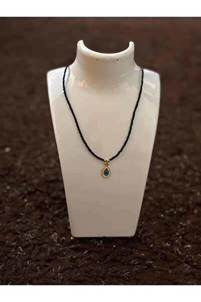 golden takış Black Bead Evil Eye Beaded Necklace