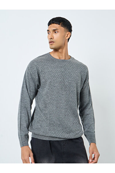 Styli Men Grey Textured Knit Sweater