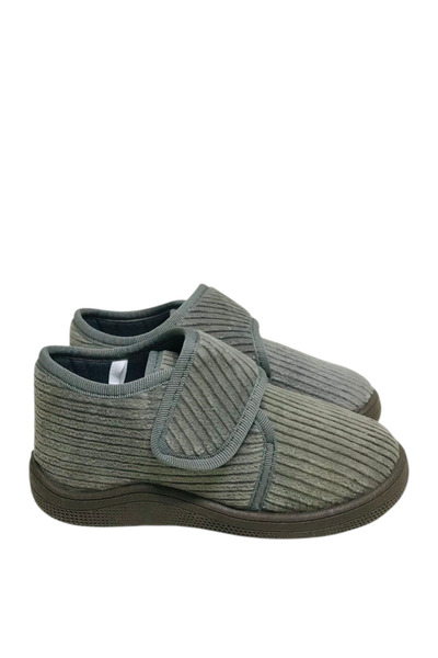 KU&PA SHOES Pas Gray Striped Velvet Kids Unisex Slippers Shoes Velcro Anti-Slip Sole Home Slippers Kp-1006