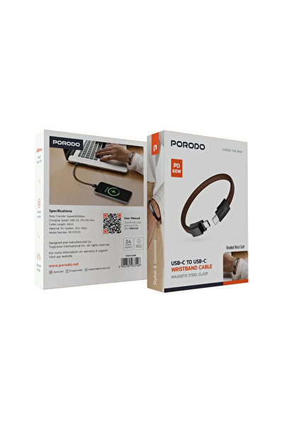 porodo كابل يو إس بي من الجلد الصناعي، 60 وات، 20 فولت، 3 أمبير كحد أقصى - من...