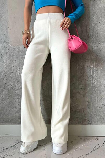 Bengi Clothing Ecru Premium Yarn Knitwear Trousers
