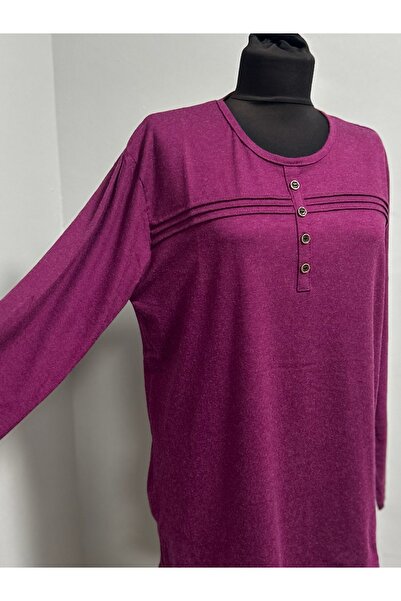 MSA Giyim Women's Cotton Winter Mother's Combed Cotton Striped Button Detailed Blouse Hijab Combed Cotton