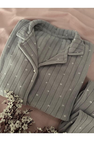 MH Moony Homewears Gray Color Winter Thermal Fleece Fabric Pajama Set