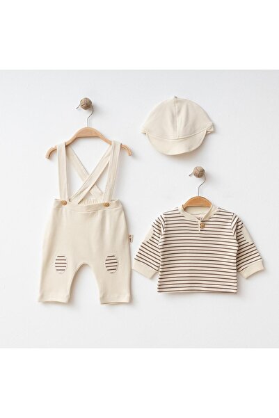 Baby Erkek Bebek Salopetli Çizgili 3'lü Takım Bayramlık