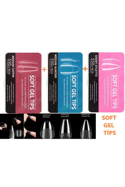 Genel Markalar Takma Tırnak Soft Gel Tips Stiletto ; Balerin ; Badem Gel Dest...