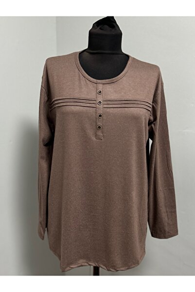 MSA Giyim Women's Cotton Winter Mother's Combed Cotton Striped Button Detailed Blouse Hijab Combed Cotton