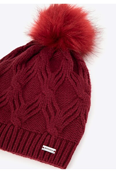 Wittchen Women's winter hat with pompom, burgundy, burgundy viscose