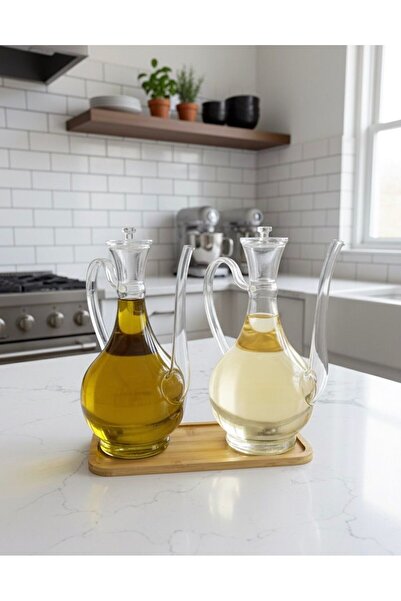 Buğra Home 2'Lİ CAM YAĞDANLIK STANDLI AYÇİÇEK/ZEYTİNYAĞ /750ML