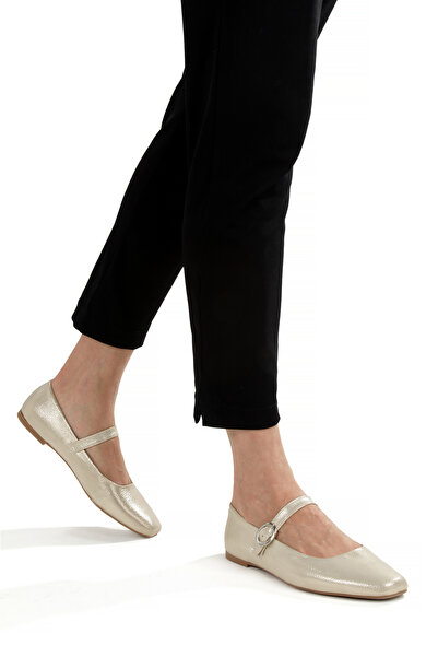 EPTC Altın Soft Gold Mary Jane Women's Ballerinas - Shiny Stylish Casual Shoes