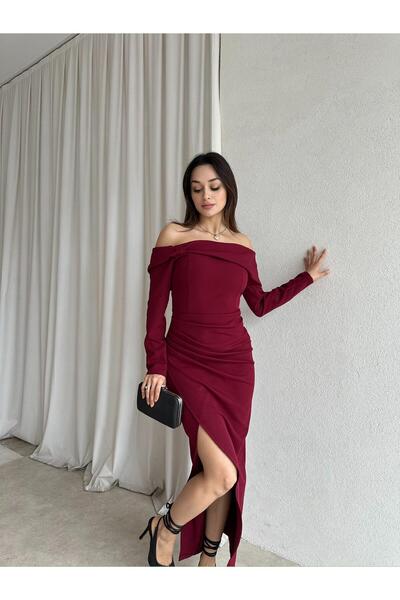 Mooi Butik EMİLİA Maxi Elbise 4210 - Bordo