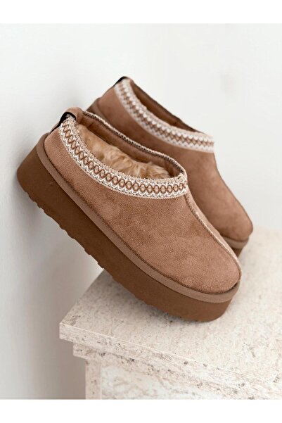I Love Shoes Lefani Kadın İçi Tüylü Terlik Camel Süet