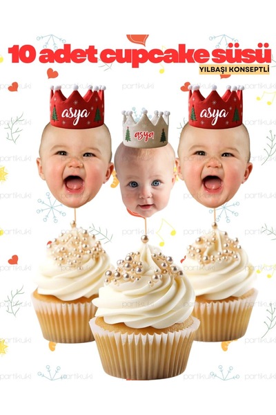 partikuki Fotoğraflı Cupcake Kürdan Süsü Yılbaşı Konseptli Kişiye Özel Bebek ...
