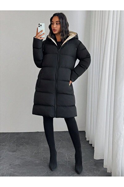 TREND KOMBİN Μακρύ πουπουλένιο παλτό διπλής όψης κανονικής εφαρμογής, αδιάβροχο και αντιανεμικό