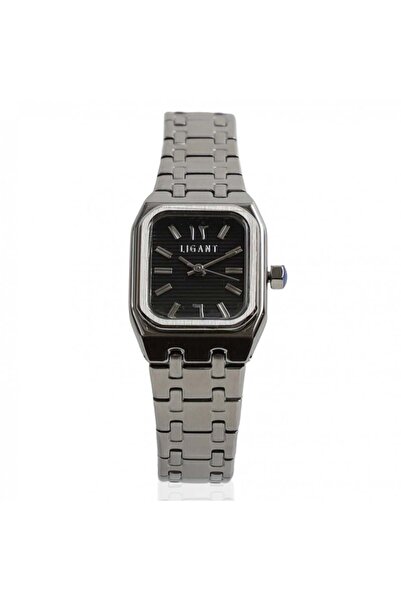 LIGANT Women's Stainless Steel Watch - Silver with Small Square Black Dial