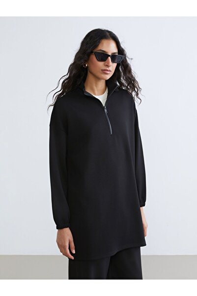 LC Waikiki Lcw Modest Stand Collar Oversize Women's Sweatshirt Tunic