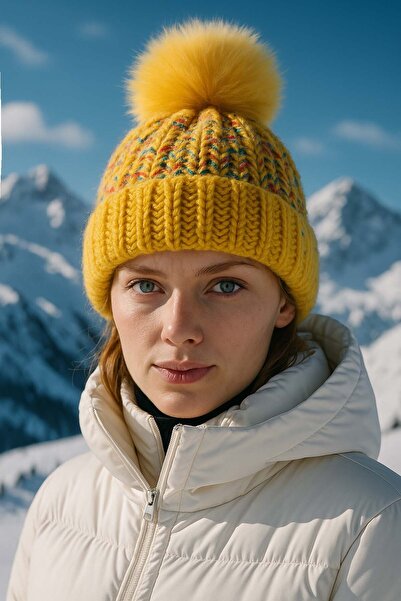 REMSA Pom-Pom Detail Women's Beret Rkş-1142 Mustard