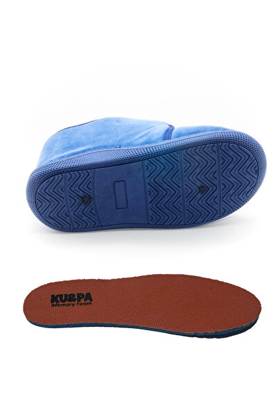 KU&PA SHOES Pas Navy Blue Velvet Kids Unisex Slippers Shoes Velcro Comfortable Non-Slip Sole Home Slippers Kp-1002