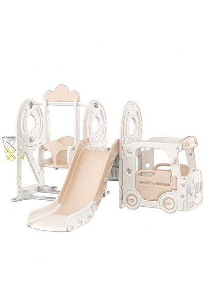 rexa مجموعة انزلاق وأرجوحة للأطفال الصغار من Beauenty 5 في 1 - بتصميم حافلة مع حلقة كرة سلة