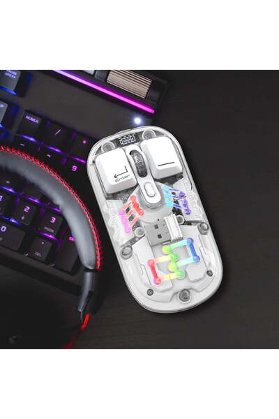 HYX Transparent Wireless Mouse - 2.4G & Bluetooth 5.0, Type-C Rechargeable, RGB (11 Modes), 1600 DPI