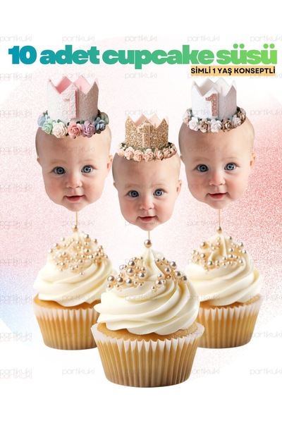 partikuki Pinterest Çiçek Taç Fotoğraflı Cupcake Kürdan Süsü Simli 1 Yaş Kişi...