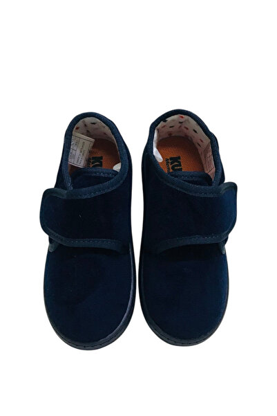 KU&PA SHOES Pas Dark Navy Velvet Kids Unisex Slippers Shoes Velcro Anti-Slip Sole Home Slippers Kp-1004