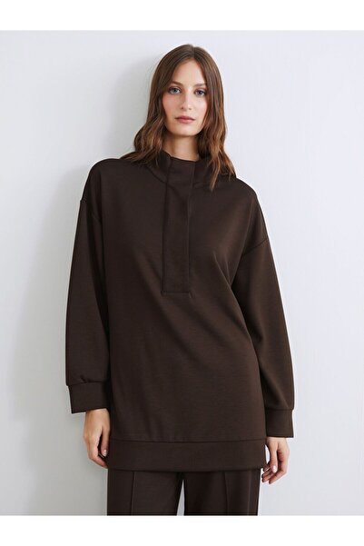 LC Waikiki Lcw Modest Stand Collar Oversize Women's Sweatshirt Tunic