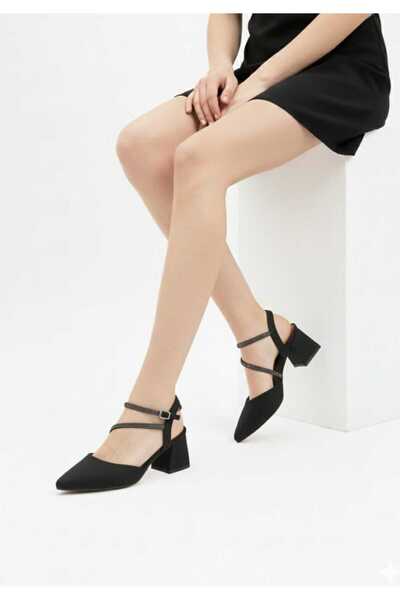 ŞAH حذاء سهرة بكعب منخفض من الساتان الأسود