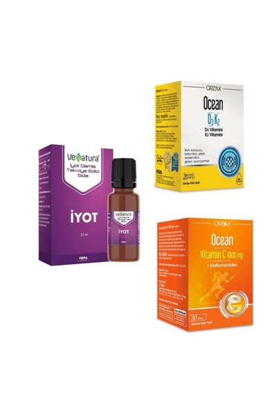 VeNatura Iyot 25 Mg + Vitamin C 1000 Mg 30 Tablet + Vitamin D3 K2 Damla 20 ml