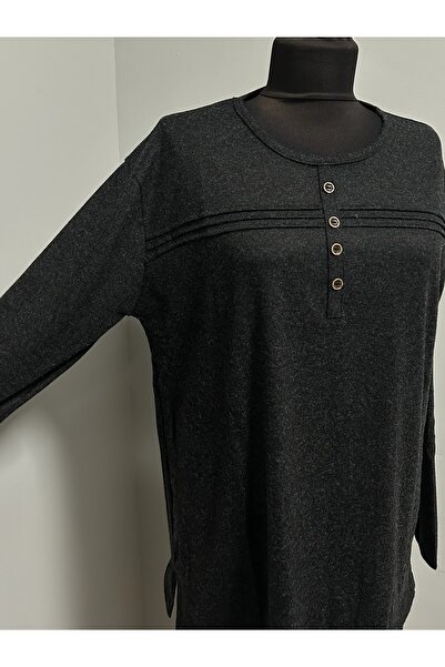 MSA Giyim Women's Cotton Winter Mother's Combed Cotton Striped Button Detailed Blouse Hijab Combed Cotton