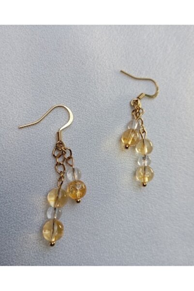 OEM Earings double chain earrings with 18K gold-plated hook, Citrine 6 mm, Topaz 4 mm, 4 cm