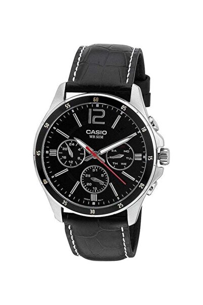 Casio Men's Leather Analog Quartz Watch MTP-1374L-1AVDF - 44 mm - Black