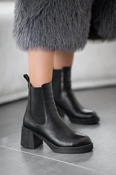 Parponi Γυναικείες μπότες Pablo με ελαστικό τακούνι από γνήσιο δέρμα μαύρο