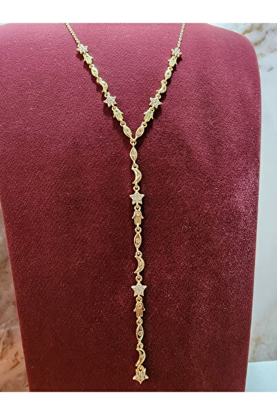 ALLEGRİA قلادة طويلة من الفولاذ على شكل هلال ونجمة ذهبية