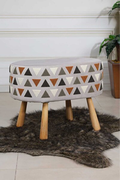 PUFMANYA DEFNE PUNCH NAKIŞLI YÜKSEK KALİTE DOĞAL AHŞAP BOHEM AYAKLI OVAL PUF