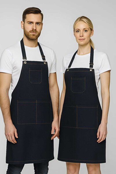 MUTLUGYM مريلة من الدنيم للعمل في المطاعم والمقاهي والمخابز، 3 قطع