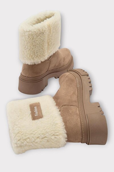 Liger Γυναικείες μπότες με χοντρή σόλα από σουέτ με γούνα ΜΠΕΖ