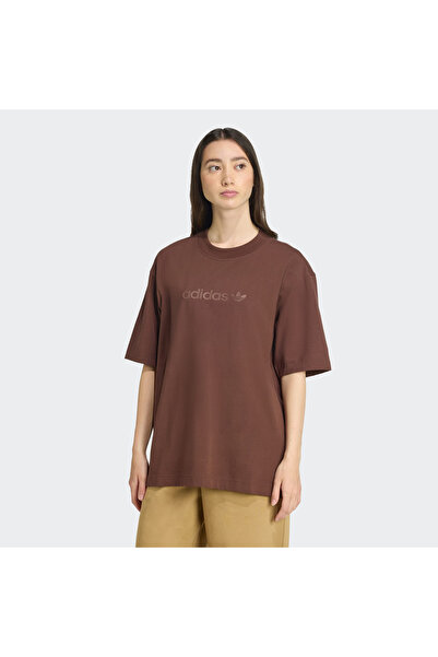 adidas Essentials Linear Oversized Women's Brown T-Shirt - Jx5536