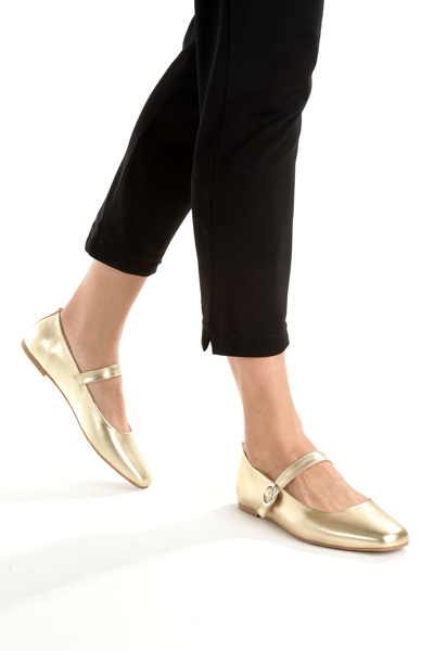 LUNA SHOES Balerini pentru femei Mary Jane aurii metalice - pantofi de zi cu zi, eleganti și strălucitori