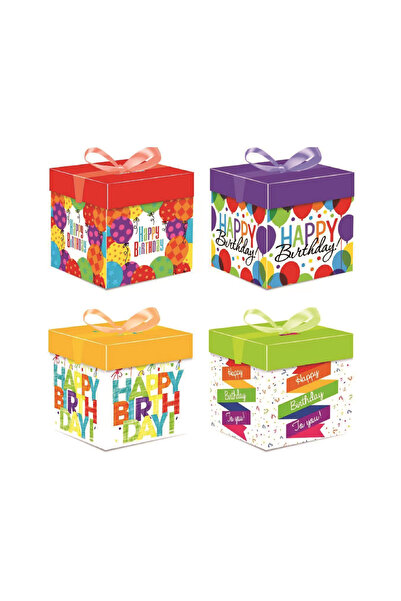 Mirific Party Set of 4 multicolor gift boxes, 15x15x15 cm, assorted designs, "happy birthday"