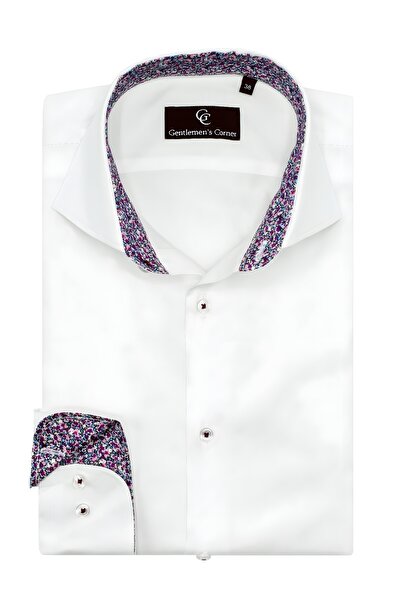 Gentlemen's Corner Cămașă albă cu contraste mov floral
