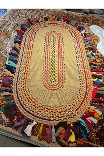 halıcı burak Hasır Örgü Bohem Çift Taraflı Kilim Dekoratif Oval Renkli Jüt Ha...