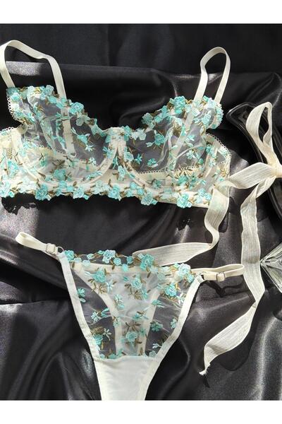 Pelife Underwear Beyaz Bralet Sütyen Takımı | Külot Takımı - Transparan Sütyen