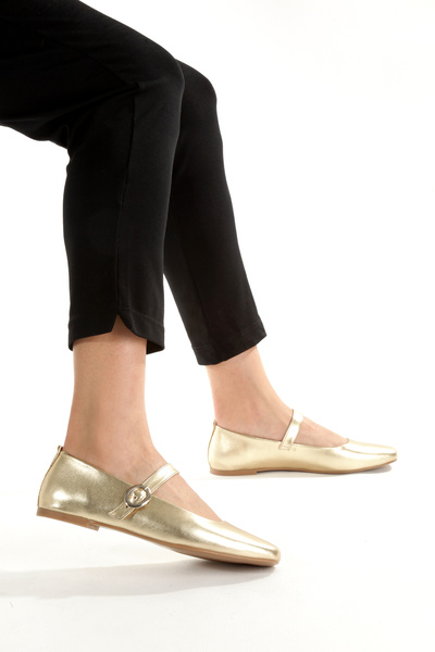 LUNA SHOES Balerini pentru femei Mary Jane aurii metalice - pantofi de zi cu zi, eleganti și strălucitori