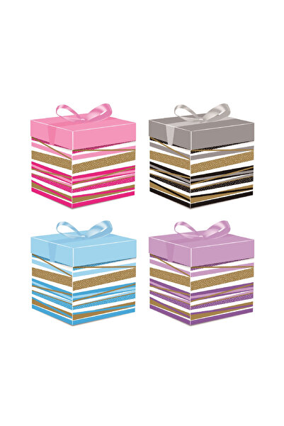 Mirific Party Set of 4 gift boxes - pink, gray, blue, purple, 15 x 15 x 15 cm, assorted designs