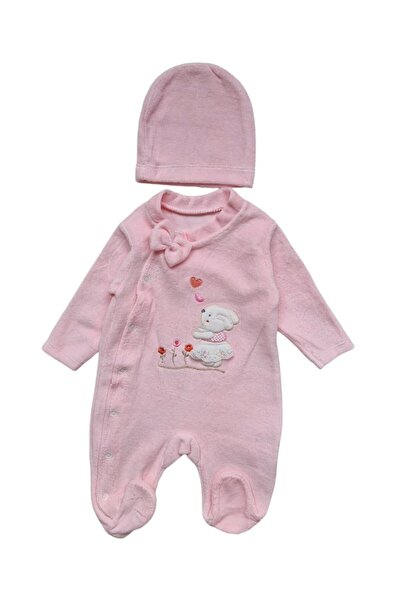 Miniworld Girls velvet jumpsuit with booties and hat, bunnies, 6-9 months, 74 cm, pink